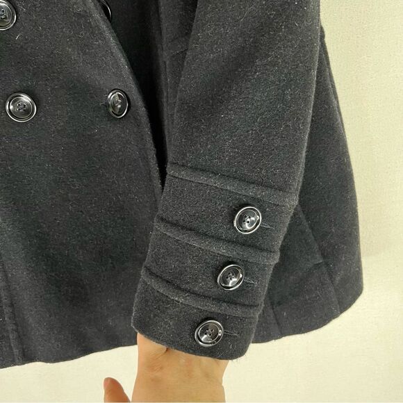 St John’s Bay Pea Coat Women’s L Black Cashmere Wool Nylon Double Breasted - Picture 7 of 11